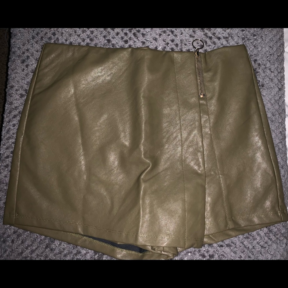 Faux Leather Skort with gold zipper
